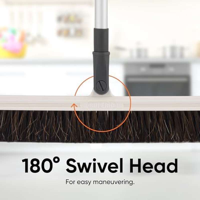 Horse Hair Broom Soft Bristle for Hardwood Floors | Swivel Feature, Flagged Bristle, Metal Handle