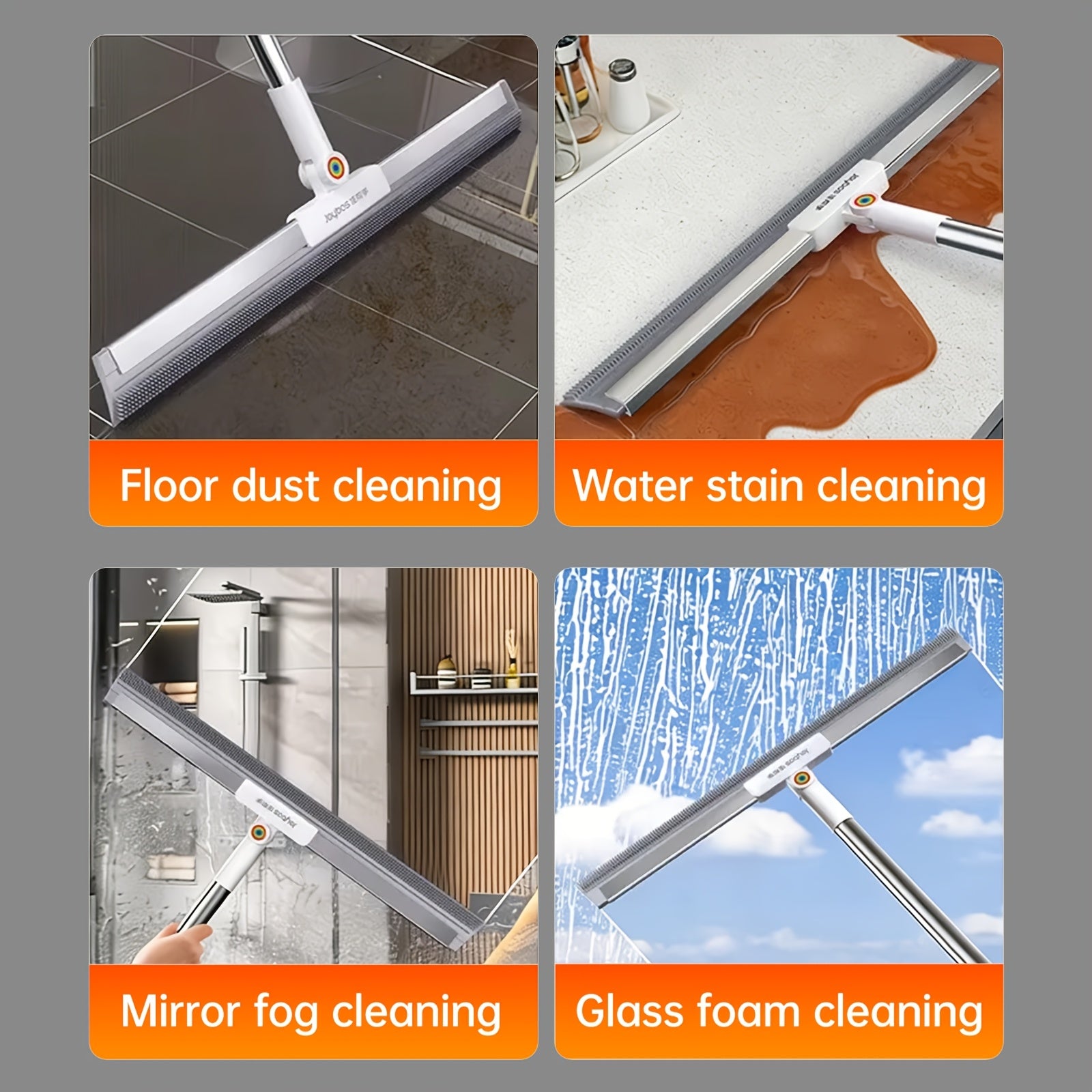 A Multifunctional Magic Broom with an Adjustable Long Handle, This 2-In-1 Cleaning Is Suitable for The Living Room, Bathroom, And Kitchen, Effectively Tackling Water Stains, Dust, Pet Hair, Floors, Tiles, And Glass