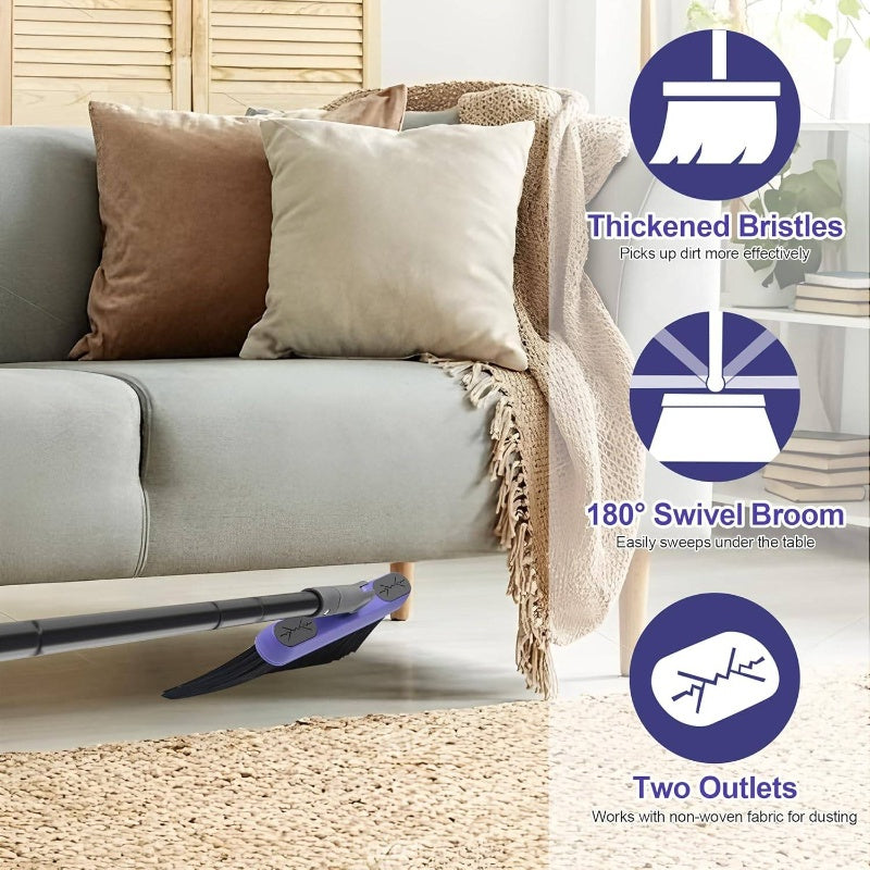 Collapsible Broom with Dustpan Combo, 54 Inch Long Handle Soft Bristle 180 Degree Swivel Brush Indoor Outdoor Kitchen Lobby Dorm Room Classroom, Small Vertical Dustpan with Combing Teeth