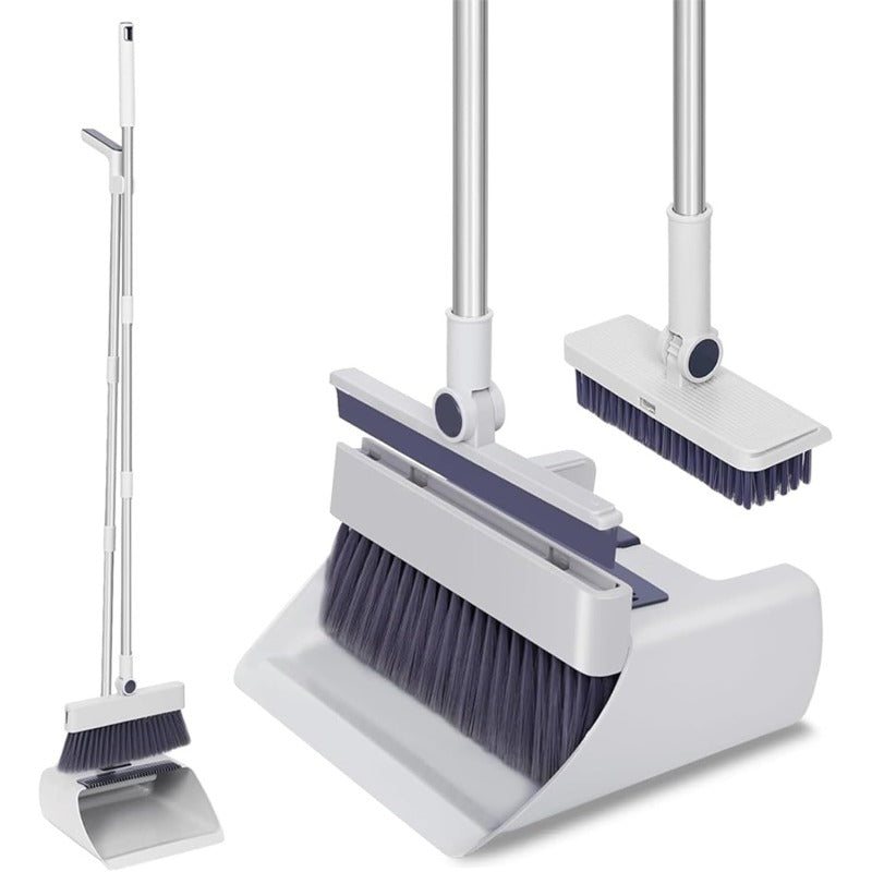 4-in-1 Multifunctional Broom and Dustpan Combo with 52” Telescopic Long Handle, Concealed Squeegee & Brush - Heavy-Duty Convertible Floor Sweeper for Home, Commercial Use, Indoor\u002FOutdoor - Adjustable Pole, Space-Saving (Plastic)
