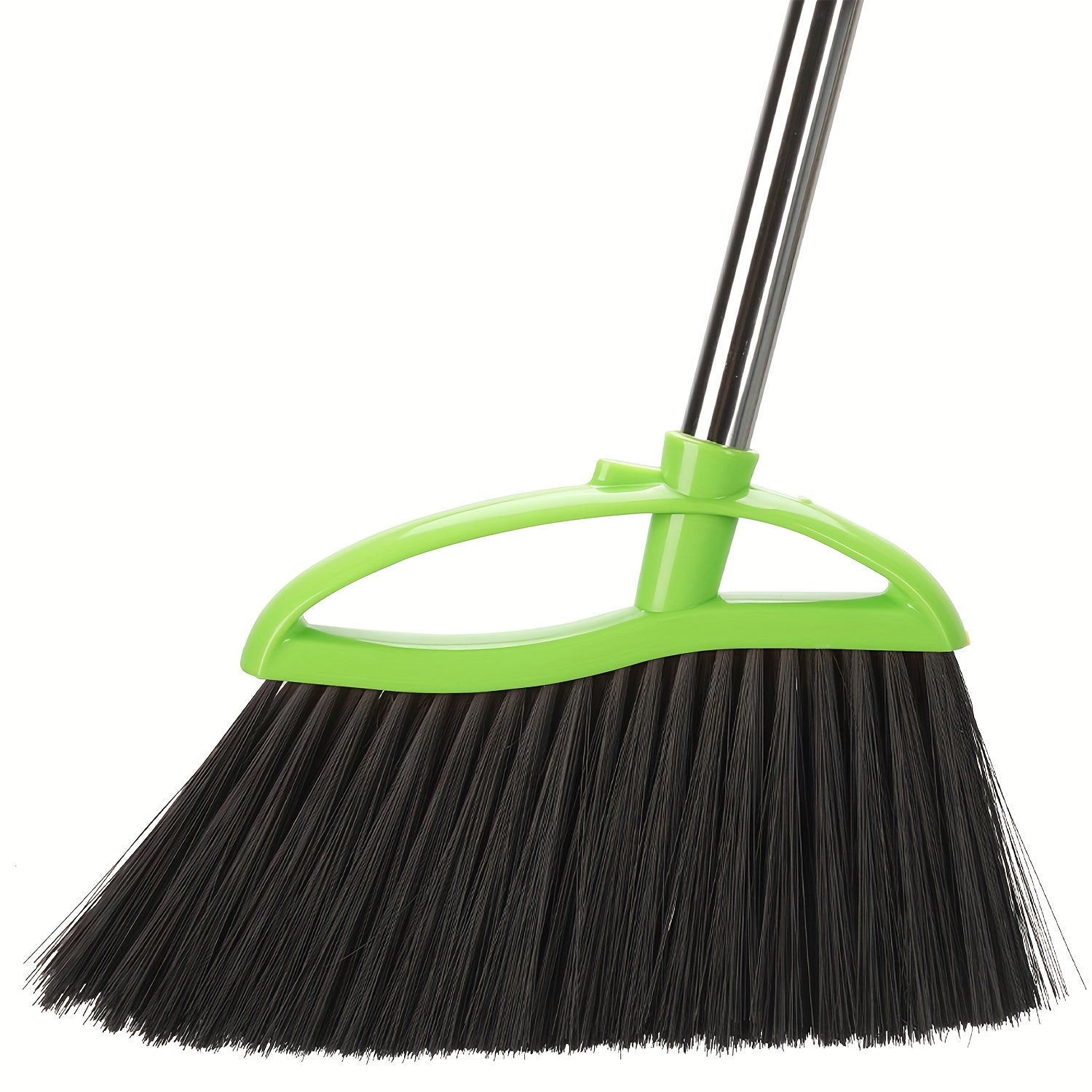 Green Soft-Bristle Angled Broom for Indoor Use with a Long Handle