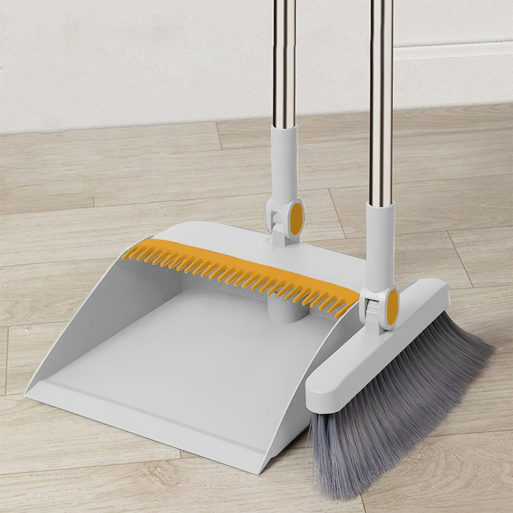 3-in-1 Rotatable Broom and Dustpan Combo Set with Thickened Non-Stick Soft Bristles - Heavy-Duty Plastic Construction, Ergonomic Handle & Rotating Head for Pet Hair, Dust, Debris - Ideal for Hard Floors, Living Room, Bedroom, Outdoor Use - Ideal for