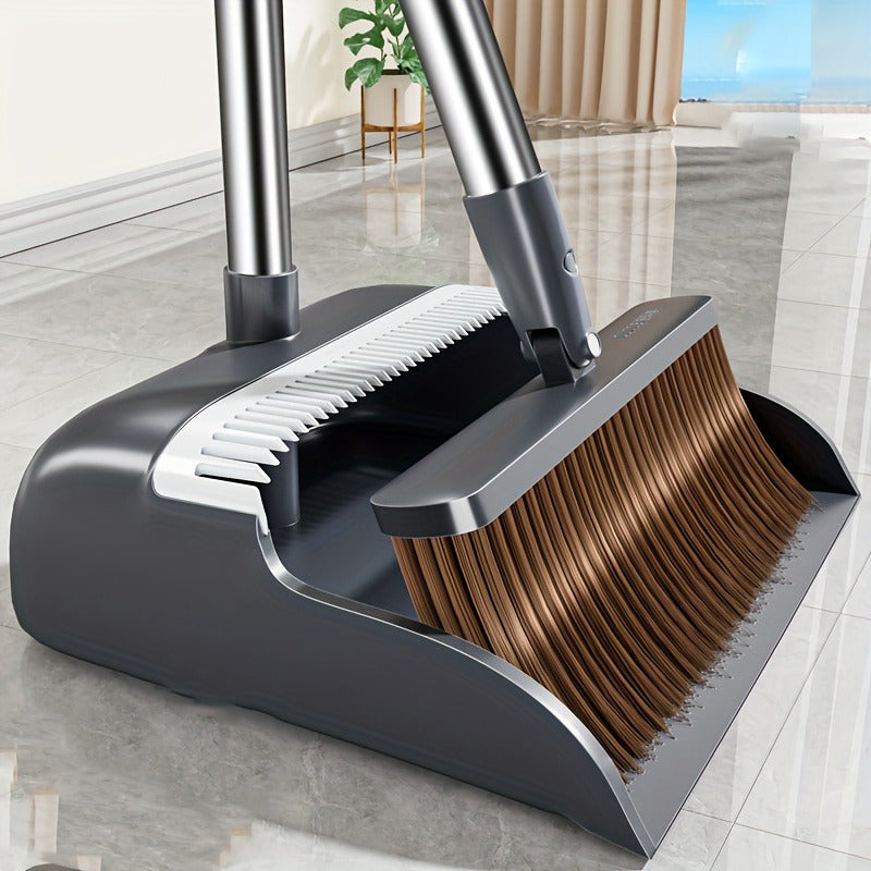 Standing Broom and Dustpan Set - Lightweight Durable Long Handle Cleaning Combo, Efficient Floor Cleaning Tools for Home Kitchen Office, Household Cleaning Supplies