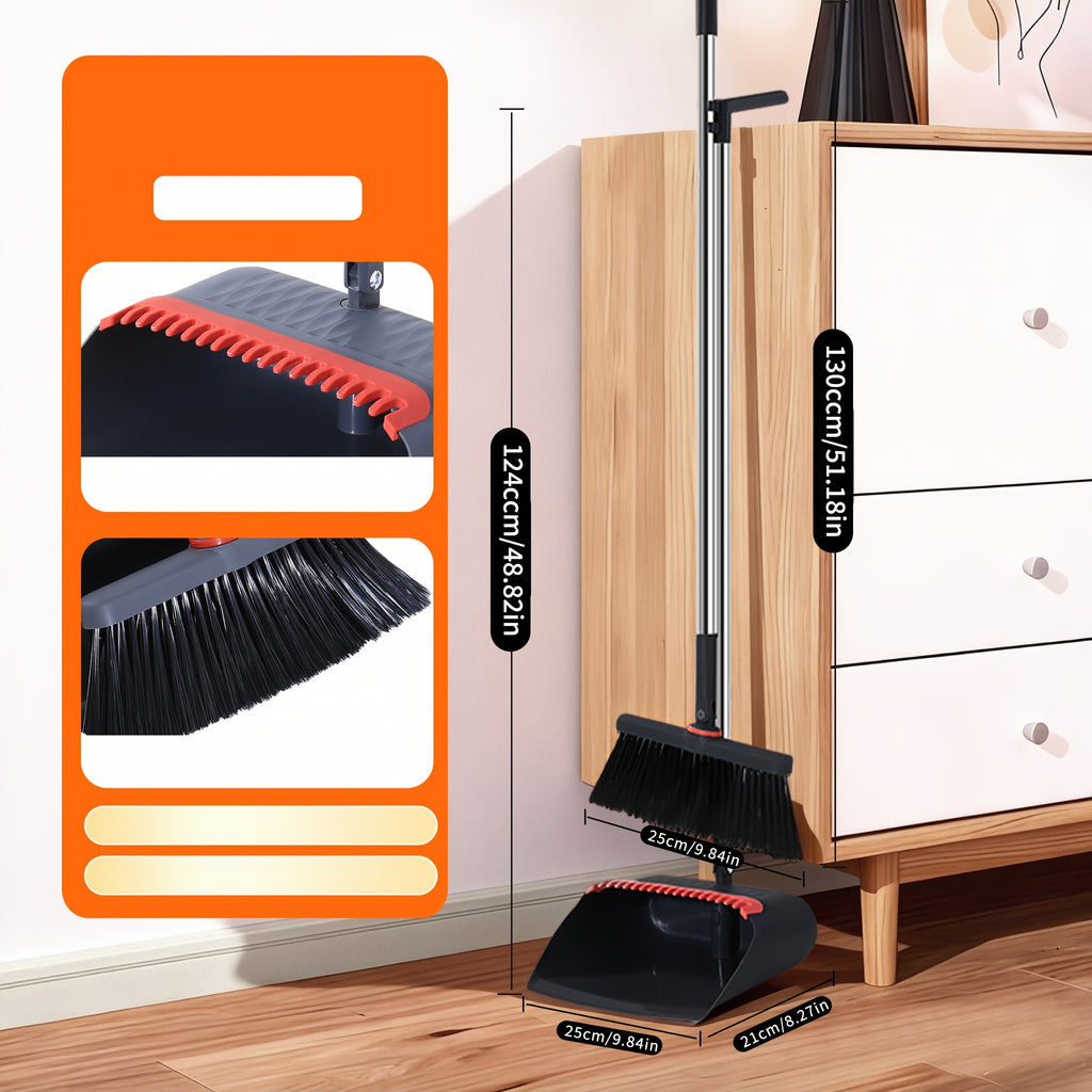 1set, Long Handle Broom And Dustpan Set, Household Broom Cleaning for OfficeHome Kitchen Lobby Floor Use, Upright Standing Dustpan Broom Set,Sweeping Office Kitchen Wood Flooring Pet Hair, Christmas standing dustpan Hair Removal