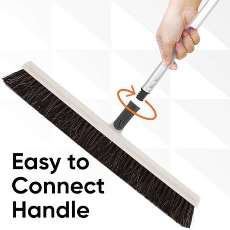 Horse Hair Broom | Soft Bristle for Dog Hair, Hardwood Floors Cleaning, Upright Swivel Feature, Flagged Bristle, Metal Handle