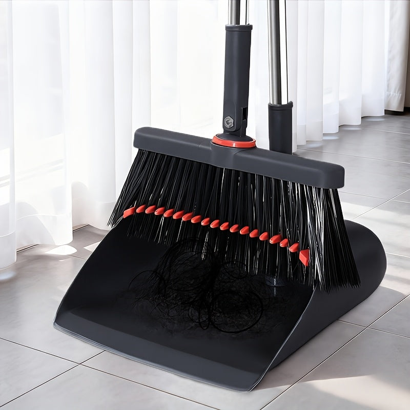 1set, Long Handle Broom And Dustpan Set, Household Broom Cleaning for OfficeHome Kitchen Lobby Floor Use, Upright Standing Dustpan Broom Set,Sweeping Office Kitchen Wood Flooring Pet Hair, Christmas standing dustpan Hair Removal