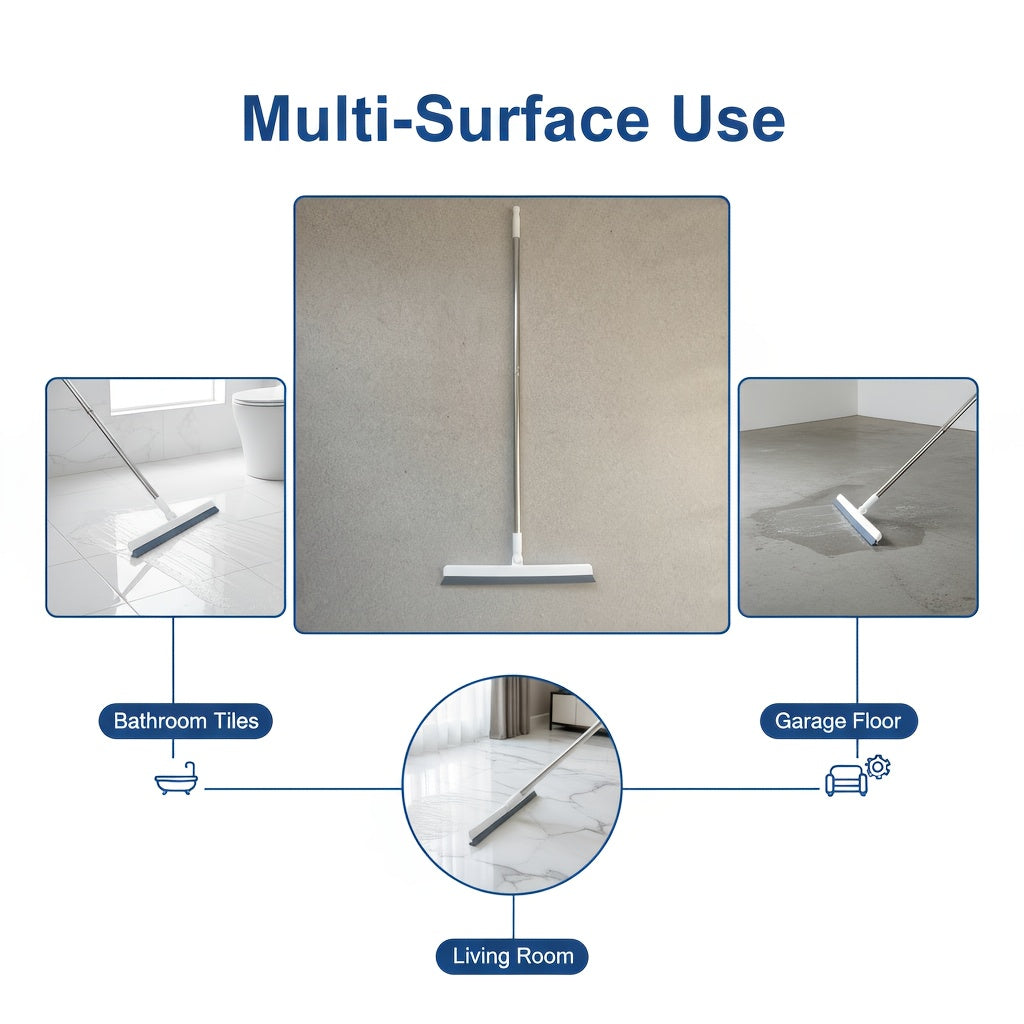 An Extra-Long Magic Broom with a Detachable Head, Double-Sided Silicone Brush, And a Durable Plastic Handle, Suitable for Hard Floors And Carpets, Effectively Removes Hair And Dust, Designed for a 180° Angle for Easy Storage, Perfect for Bathrooms