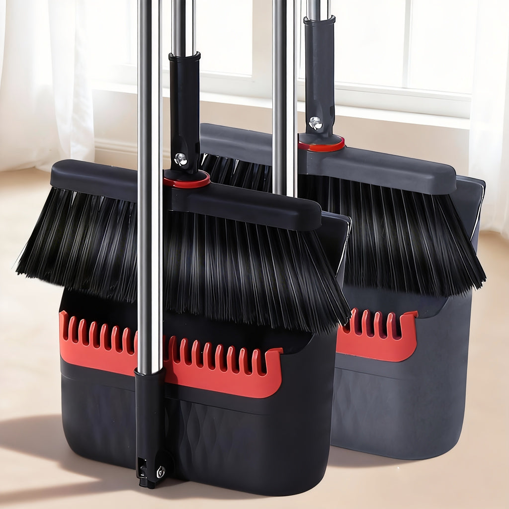 1set, Long Handle Broom And Dustpan Set, Household Broom Cleaning for OfficeHome Kitchen Lobby Floor Use, Upright Standing Dustpan Broom Set,Sweeping Office Kitchen Wood Flooring Pet Hair, Christmas standing dustpan Hair Removal