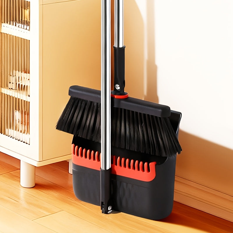 1set, Long Handle Broom And Dustpan Set, Household Broom Cleaning for OfficeHome Kitchen Lobby Floor Use, Upright Standing Dustpan Broom Set,Sweeping Office Kitchen Wood Flooring Pet Hair, Christmas standing dustpan Hair Removal