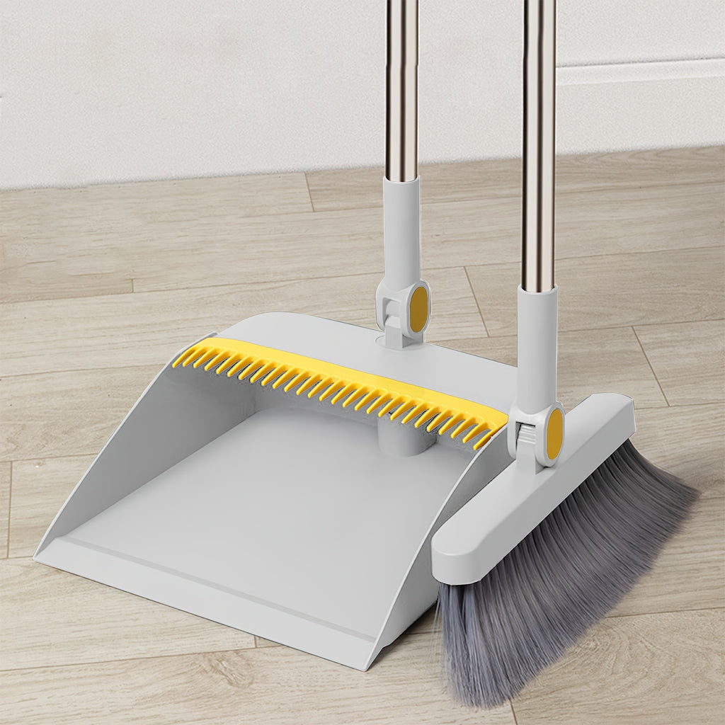 3-in-1 Rotatable Broom and Dustpan Combo Set with Thickened Non-Stick Soft Bristles - Heavy-Duty Plastic Construction, Ergonomic Handle & Rotating Head for Pet Hair, Dust, Debris - Ideal for Hard Floors, Living Room, Bedroom, Outdoor Use - Ideal for