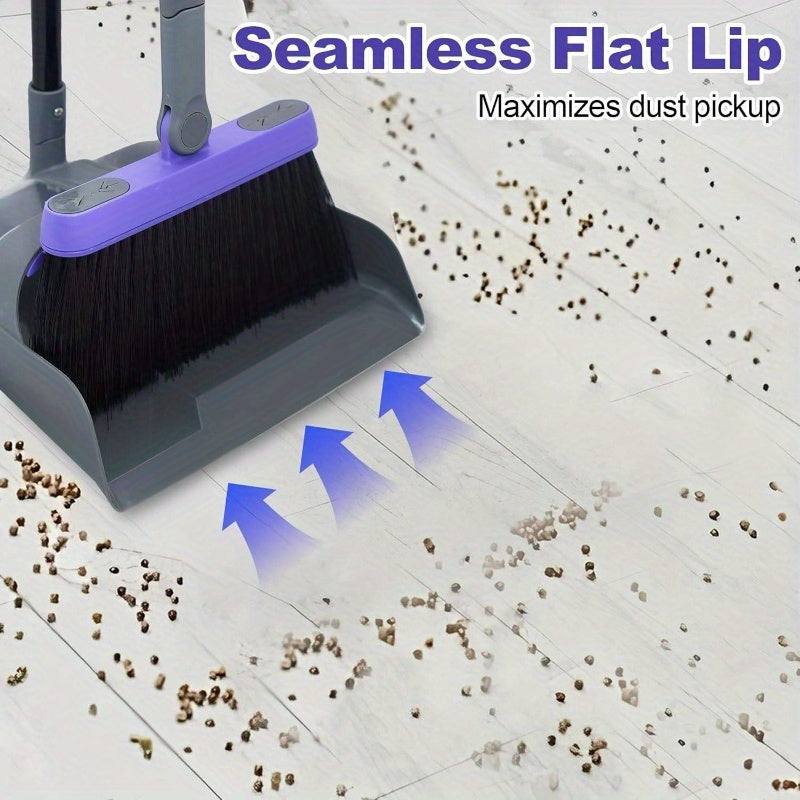 Collapsible Broom with Dustpan Combo, 54 Inch Long Handle Soft Bristle 180 Degree Swivel Brush Indoor Outdoor Kitchen Lobby Dorm Room Classroom, Small Vertical Dustpan with Combing Teeth