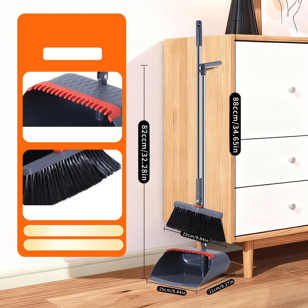1set, Long Handle Broom And Dustpan Set, Household Broom Cleaning for OfficeHome Kitchen Lobby Floor Use, Upright Standing Dustpan Broom Set,Sweeping Office Kitchen Wood Flooring Pet Hair, Christmas standing dustpan Hair Removal
