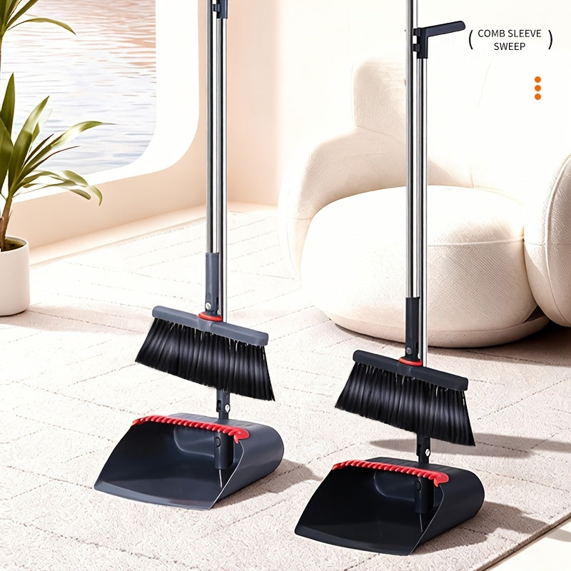 1set, Long Handle Broom And Dustpan Set, Household Broom Cleaning for OfficeHome Kitchen Lobby Floor Use, Upright Standing Dustpan Broom Set,Sweeping Office Kitchen Wood Flooring Pet Hair, Christmas standing dustpan Hair Removal