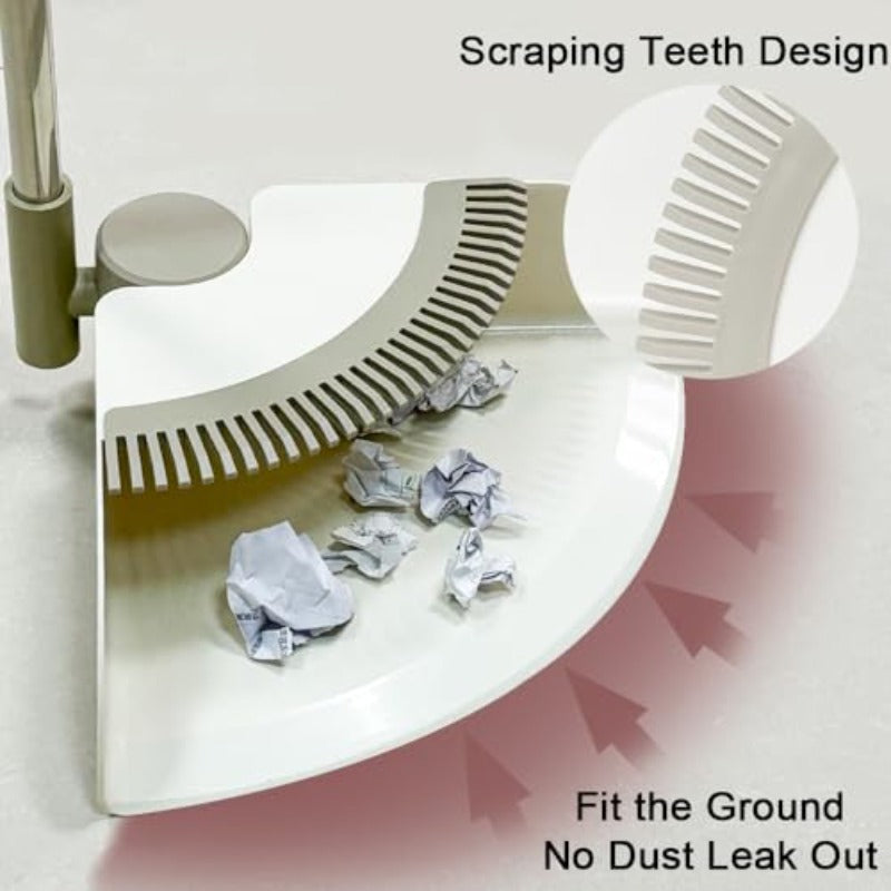 Premium Triangular Indoor Broom and Dustpan Comb Set 180° Rotating Soft Bristle Long Handle Upright Sweeping Angled Broom with Self-Cleaning Teeth for Home Kitchen Office Wood Floor White Gray