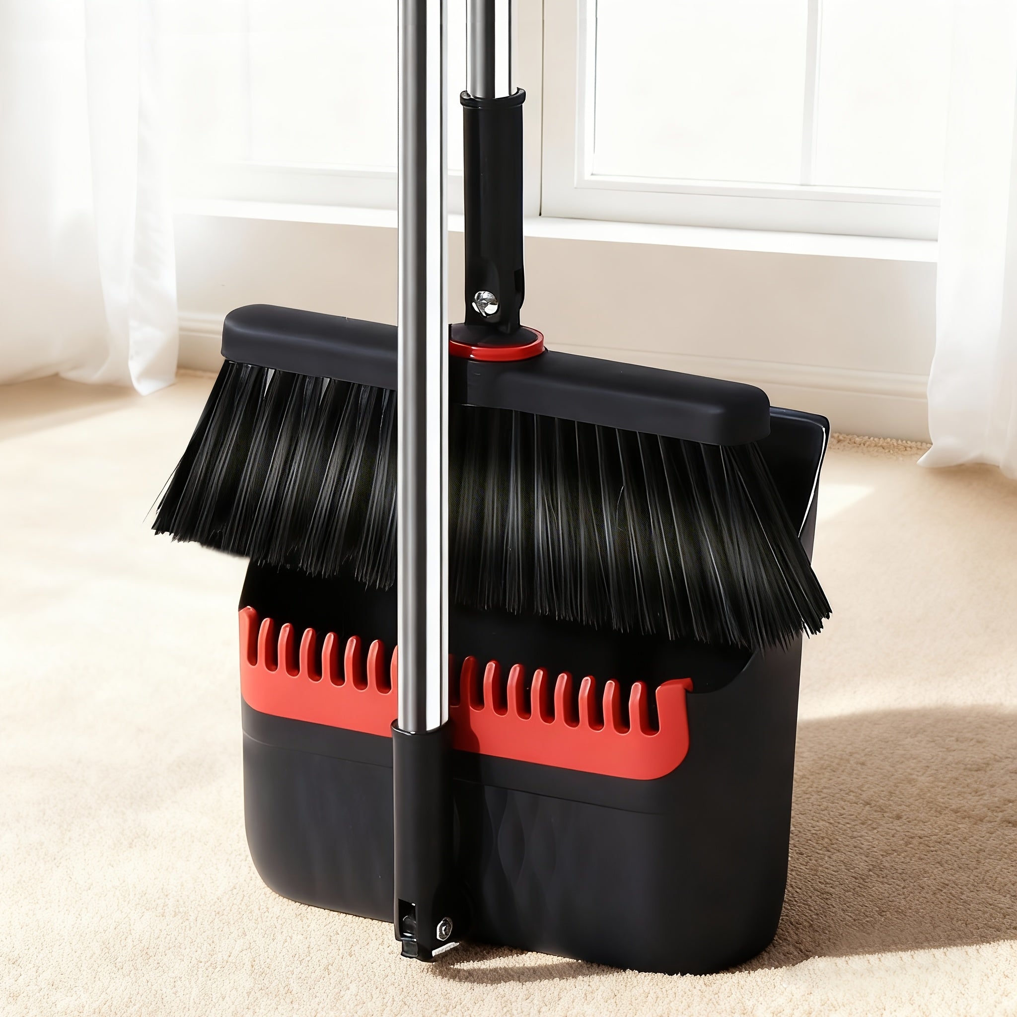 1set, Long Handle Broom And Dustpan Set, Household Broom Cleaning for OfficeHome Kitchen Lobby Floor Use, Upright Standing Dustpan Broom Set,Sweeping Office Kitchen Wood Flooring Pet Hair, Christmas standing dustpan Hair Removal
