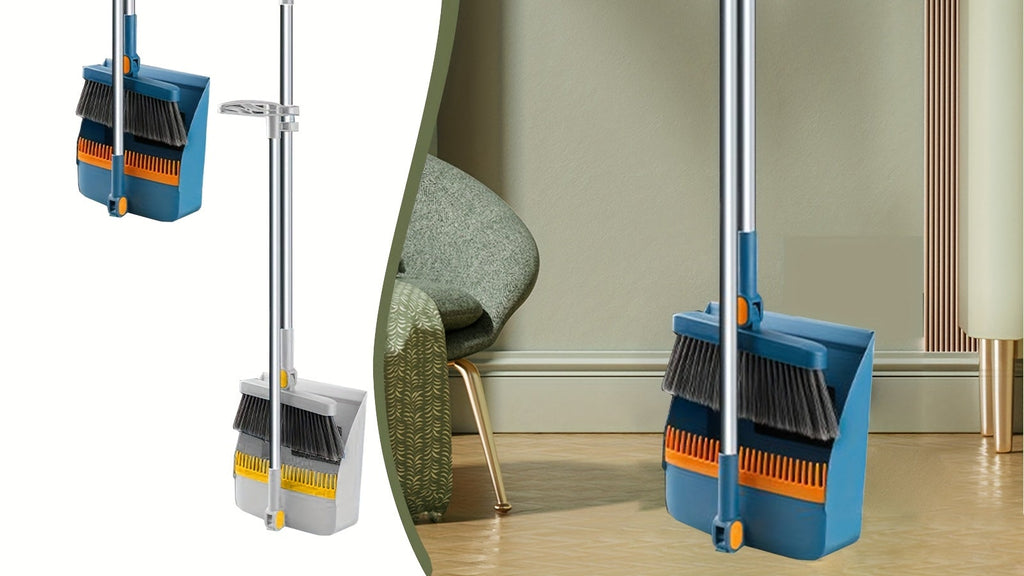 3-in-1 Rotatable Broom and Dustpan Combo Set with Thickened Non-Stick Soft Bristles - Heavy-Duty Plastic Construction, Ergonomic Handle & Rotating Head for Pet Hair, Dust, Debris - Ideal for Hard Floors, Living Room, Bedroom, Outdoor Use - Ideal for