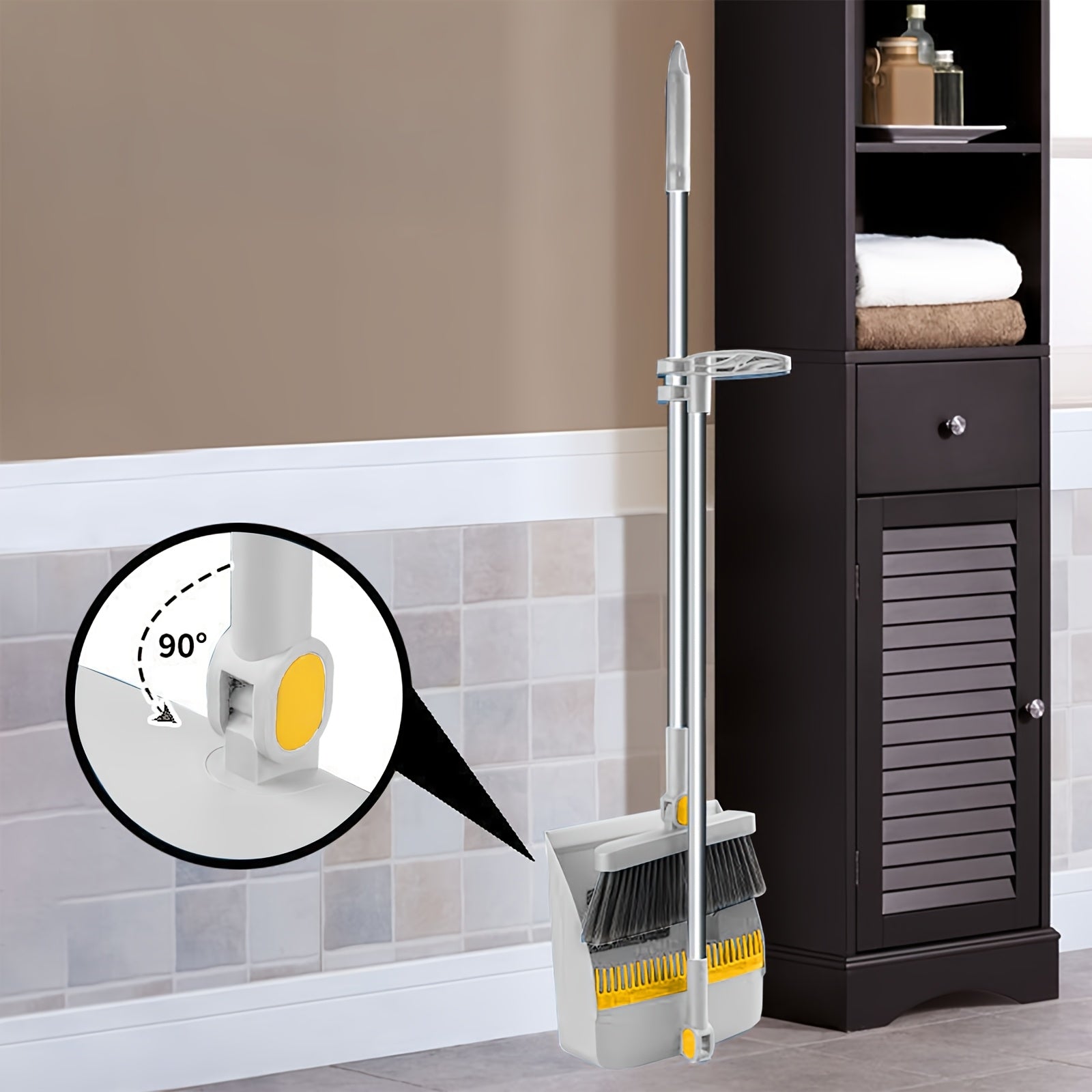 3-in-1 Rotatable Broom and Dustpan Combo Set with Thickened Non-Stick Soft Bristles - Heavy-Duty Plastic Construction, Ergonomic Handle & Rotating Head for Pet Hair, Dust, Debris - Ideal for Hard Floors, Living Room, Bedroom, Outdoor Use - Ideal for