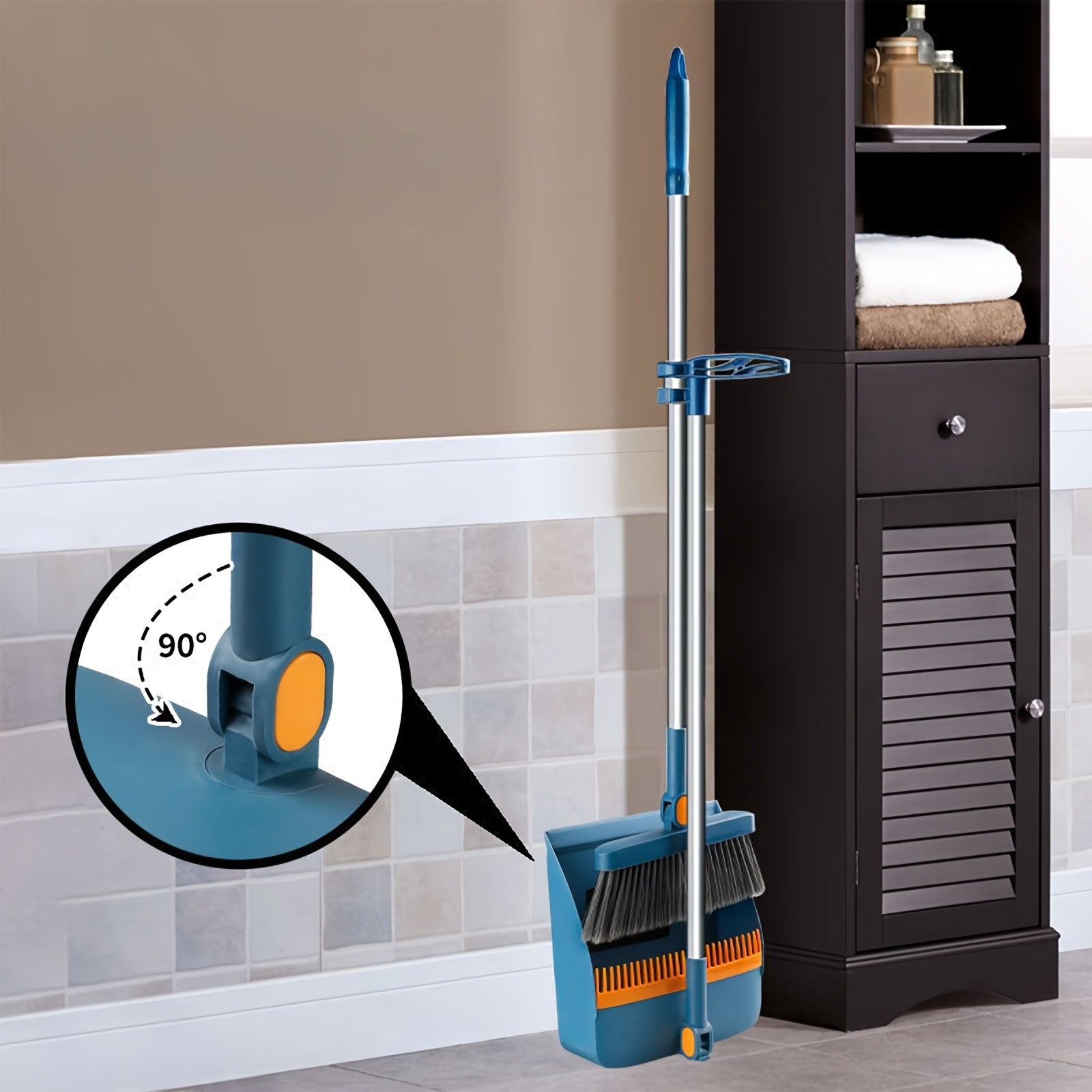 3-in-1 Rotatable Broom and Dustpan Combo Set with Thickened Non-Stick Soft Bristles - Heavy-Duty Plastic Construction, Ergonomic Handle & Rotating Head for Pet Hair, Dust, Debris - Ideal for Hard Floors, Living Room, Bedroom, Outdoor Use - Ideal for