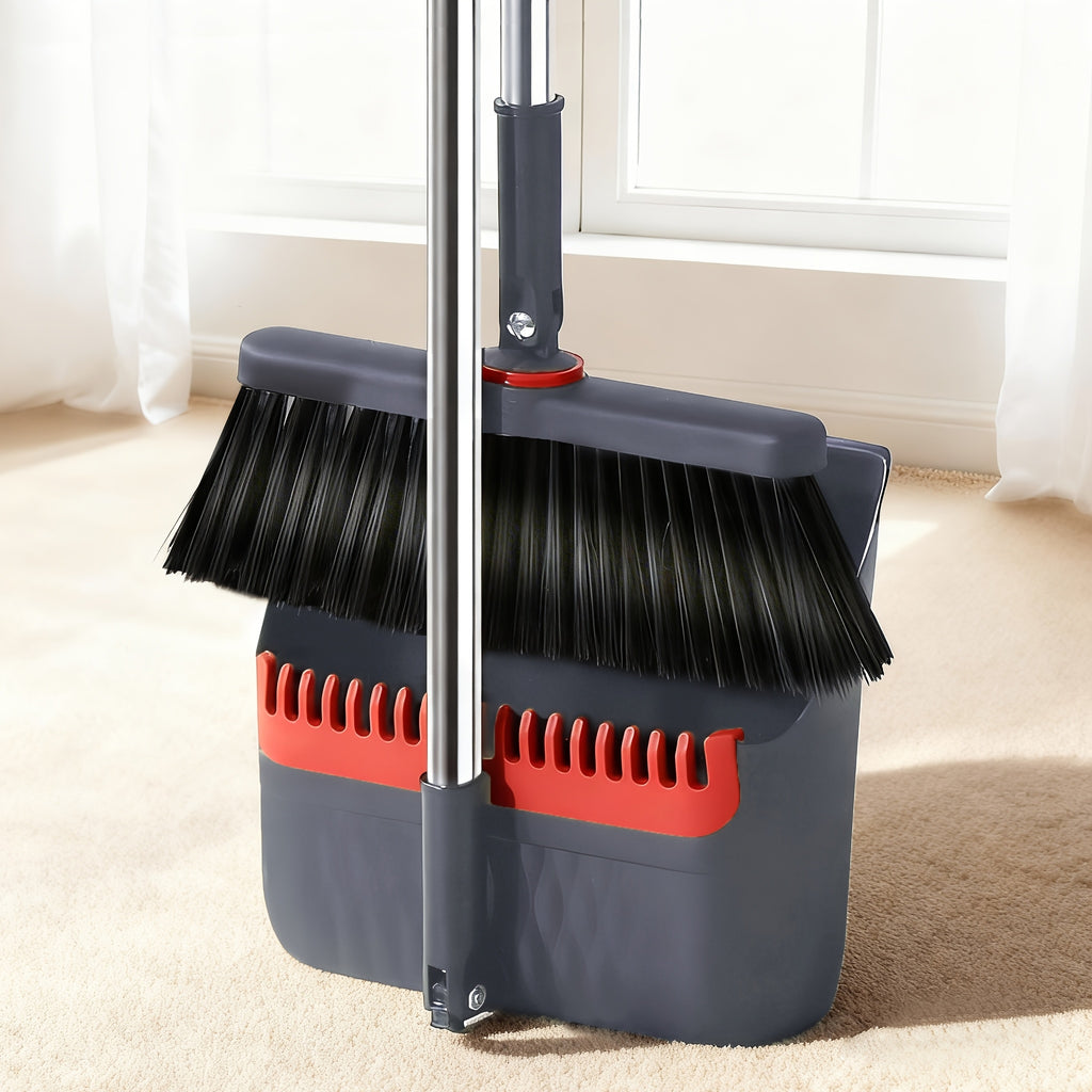 1set, Long Handle Broom And Dustpan Set, Household Broom Cleaning for OfficeHome Kitchen Lobby Floor Use, Upright Standing Dustpan Broom Set,Sweeping Office Kitchen Wood Flooring Pet Hair, Christmas standing dustpan Hair Removal