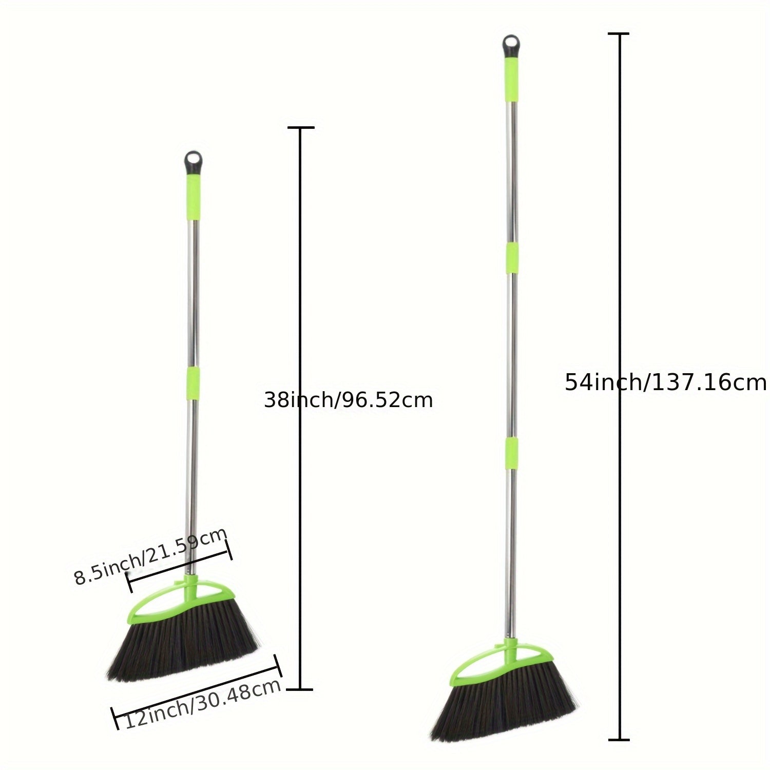Green Soft-Bristle Angled Broom for Indoor Use with a Long Handle