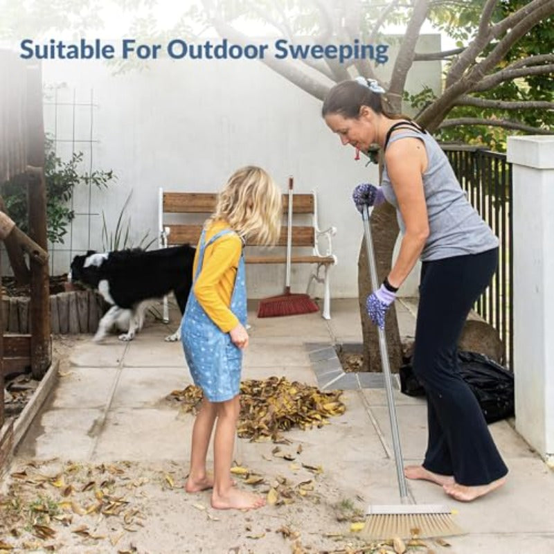 Adjustable Height Broom and Dustpan Combo with Long Handle - Heavy-Duty Plastic Construction, Ergonomic Sweeper with Soft-Grip Bristles & Spacious Pan for Home, Office, Kitchen Cleaning - Space-Saving Design, Durable & Hygienic Indoor Broom Set (Whi