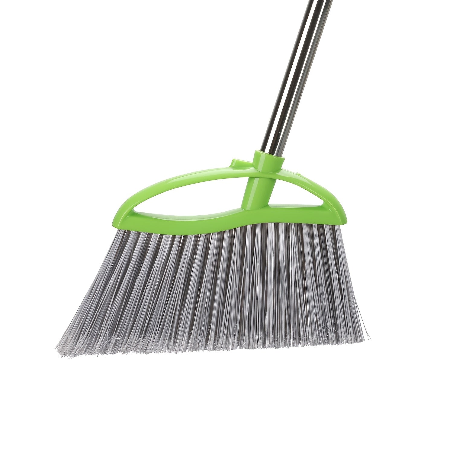 Green Soft-Bristle Angled Broom for Indoor Use with a Long Handle