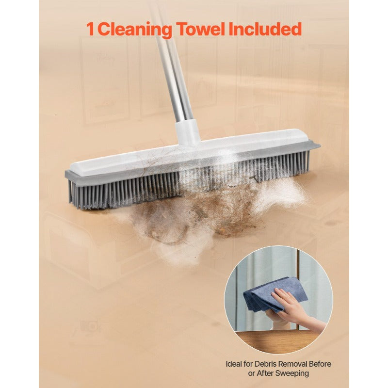 VEVOR Pet Hair Removal Broom 58. 46in Adjustable Long Handle Broom with Built in Squeegee Reusable Dog Cat Hair Remover for Couch Furniture Hardwood Floor Tile