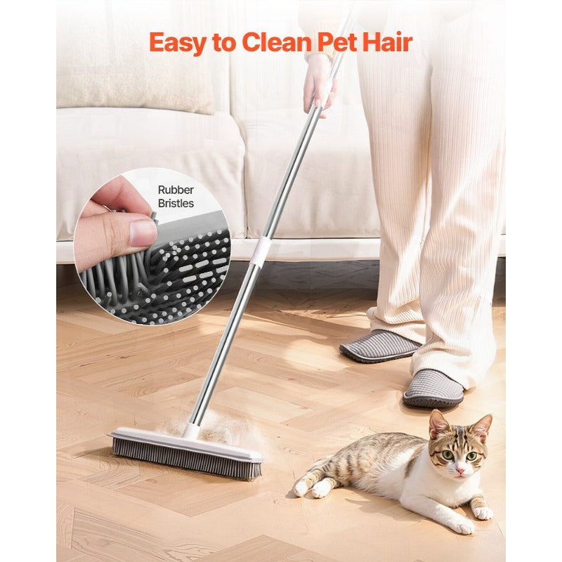 VEVOR Pet Hair Removal Broom 58. 46in Adjustable Long Handle Broom with Built in Squeegee Reusable Dog Cat Hair Remover for Couch Furniture Hardwood Floor Tile