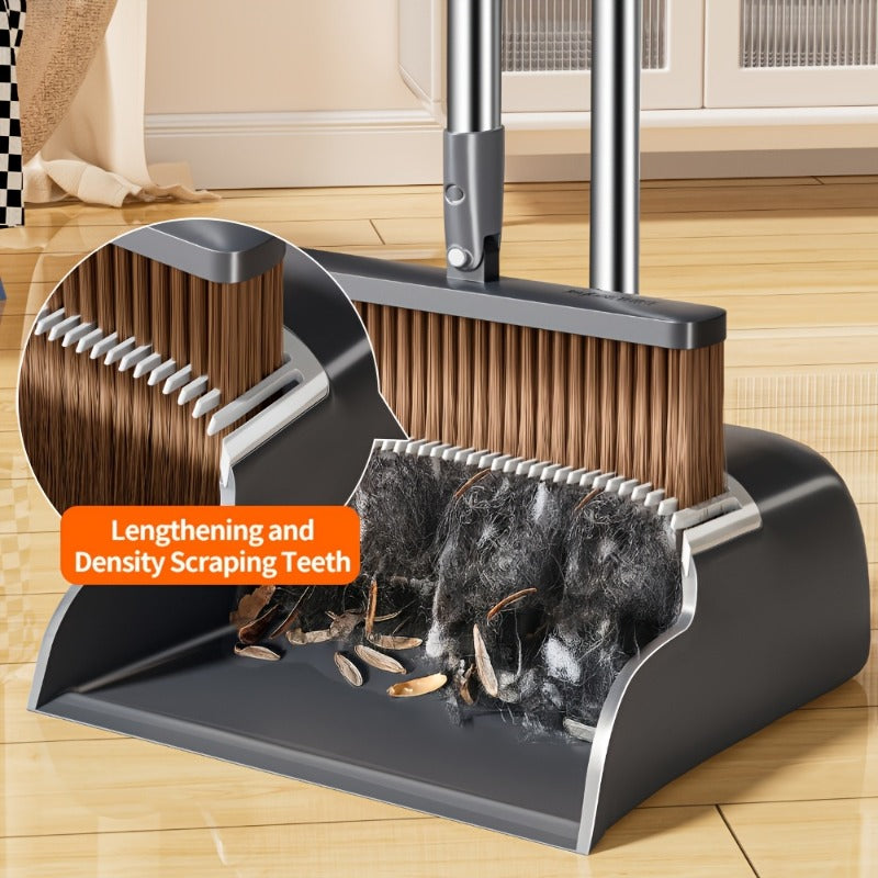 Standing Broom and Dustpan Set - Lightweight Durable Long Handle Cleaning Combo, Efficient Floor Cleaning Tools for Home Kitchen Office, Household Cleaning Supplies