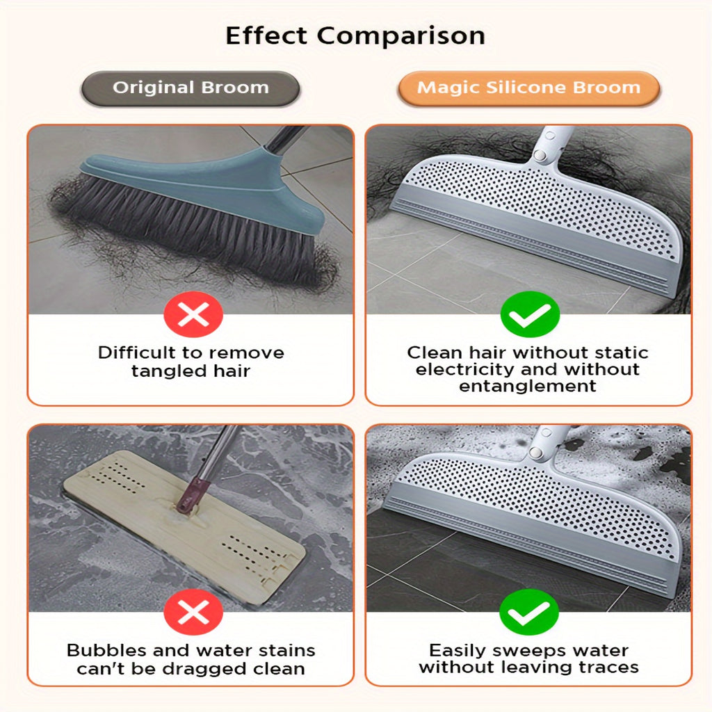 Multifunction Magic Broom, Household Silicone Wiper Floor Squeegee Non-Stick Hair Sweeping Tool 4 In 1 Adjustable Floor Scraping Sweeper For Bathroom, Window, Kitchen, Tile Floor Cleaning (Grey)