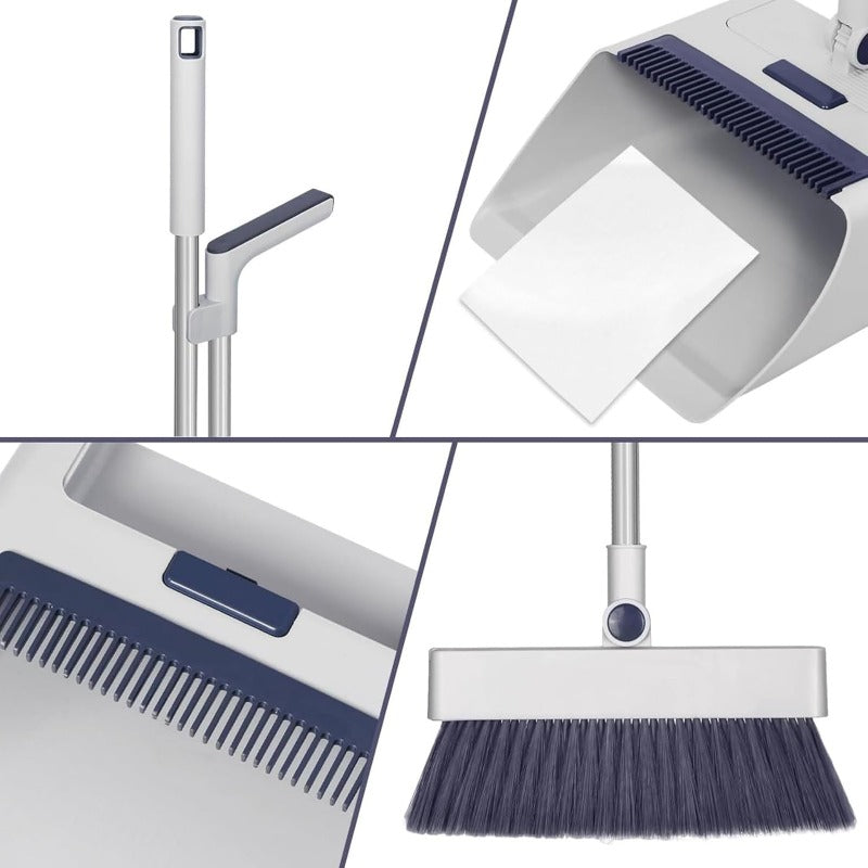 4-in-1 Multifunctional Broom and Dustpan Combo with 52” Telescopic Long Handle, Concealed Squeegee & Brush - Heavy-Duty Convertible Floor Sweeper for Home, Commercial Use, Indoor\u002FOutdoor - Adjustable Pole, Space-Saving (Plastic)